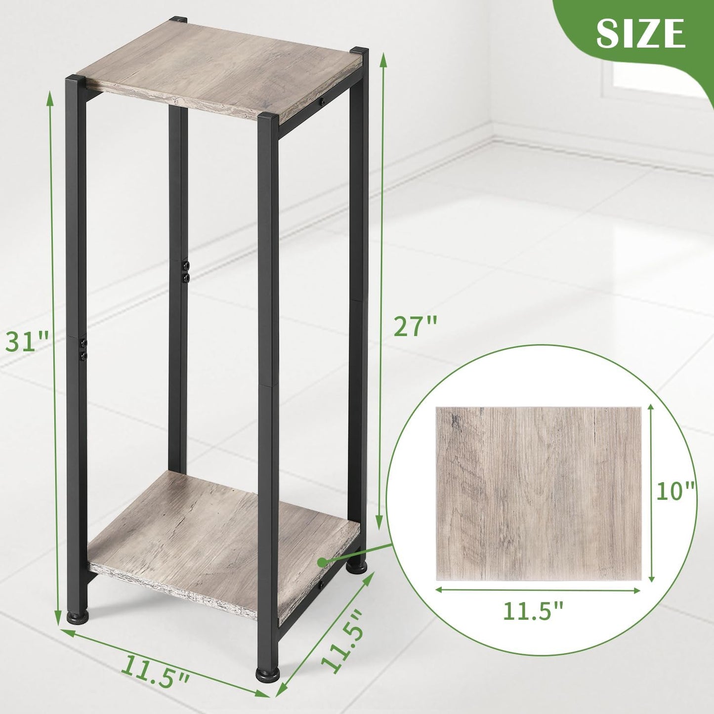 Tall Plant Stand Indoor,31 Inch Plant Stands,2 Tier Metal Plant Stand with Heavy Duty Wood,Greige and Black