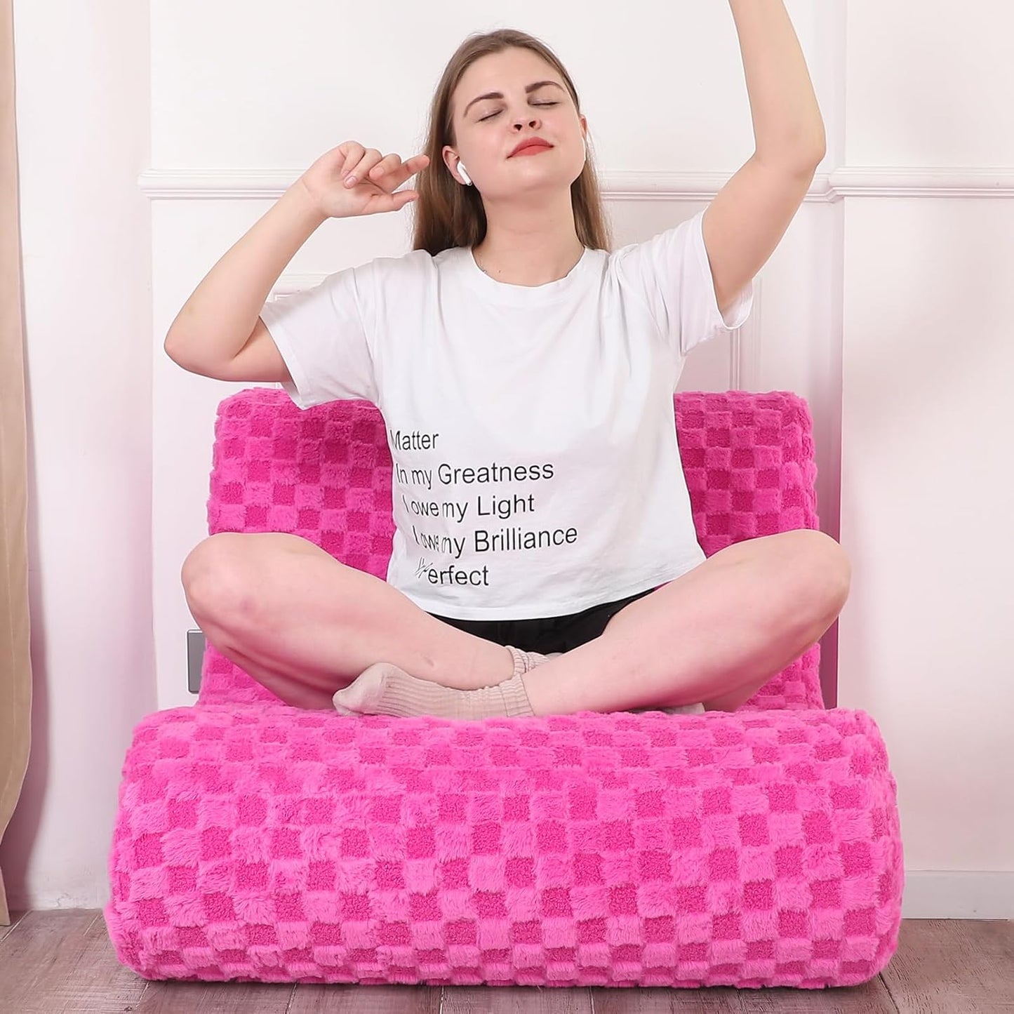 Bean Bag Chairs for Adults, Comfy Floor Sofa with Memory Foam, Giant Bean Bag Couch for Living Room Bedroom Dorm Office, Pink