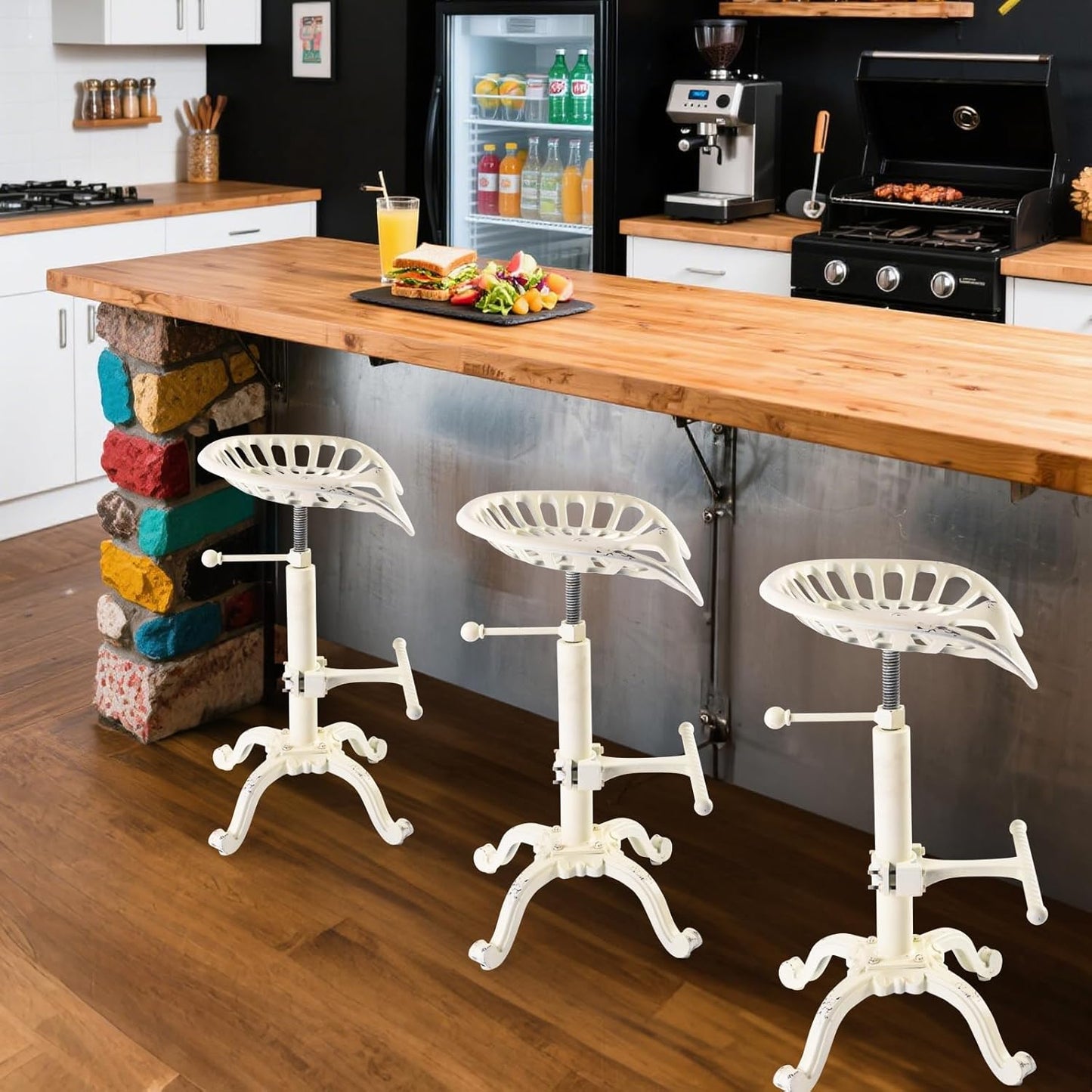 Vintage Tractor Seat Bar Stools Rustic 20-27inch Counter Height Adjustable Kitchen Island Chair Industrial Swivel Saddle Seat for Coffee House Office