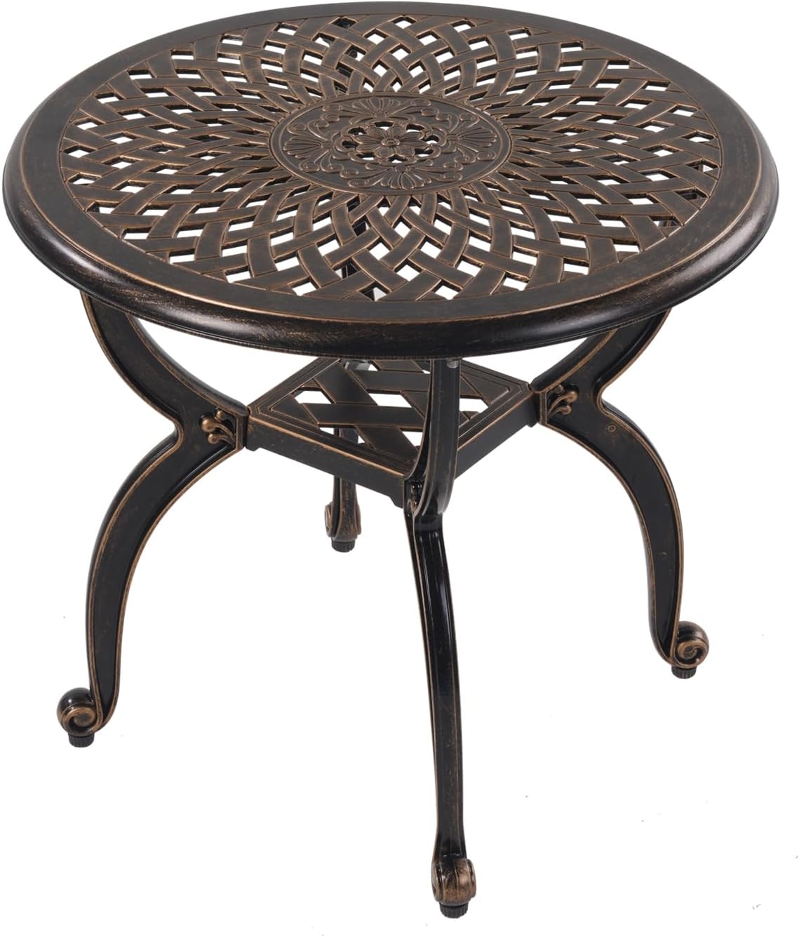 Cast Aluminum Outdoor Side Table,Small Patio Table,Outdoor Coffee Tables for Patio,Garden,Balcony, for All Weather (Copper, Round)