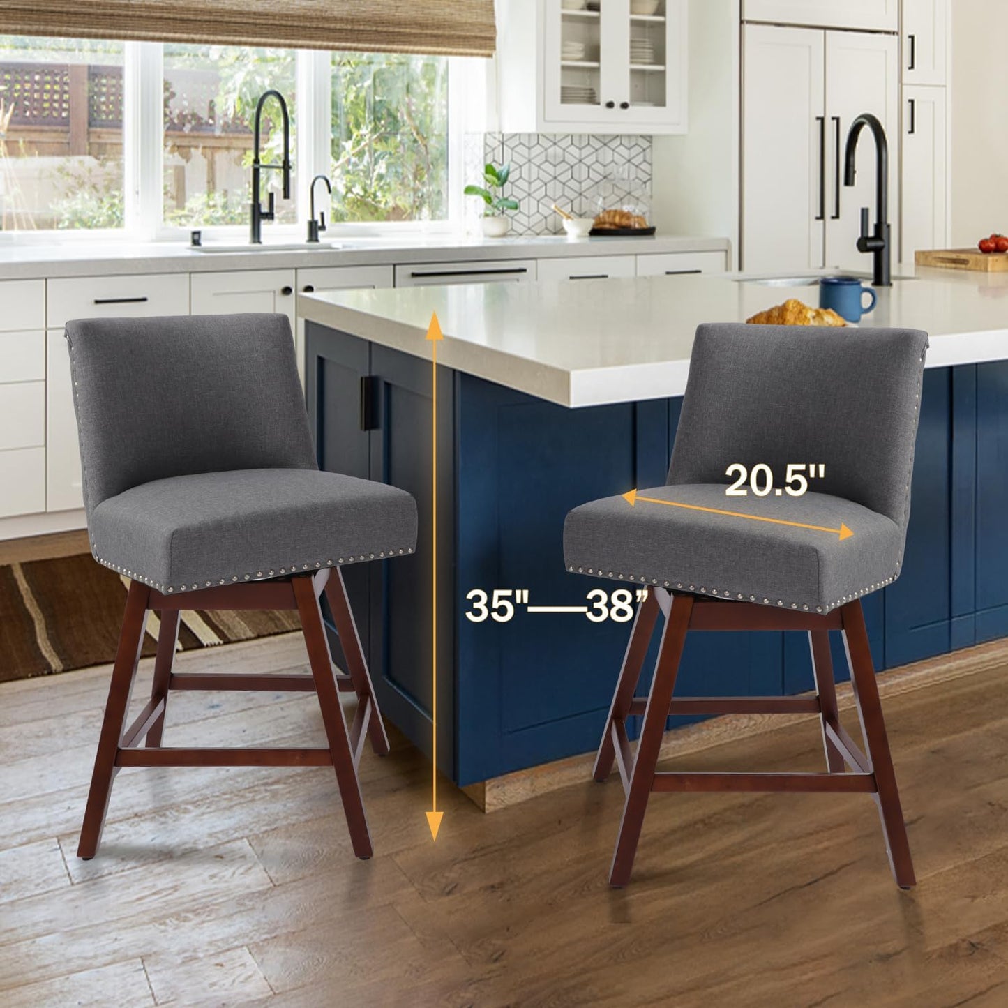 Counter Height Barstools Set of 2,360° Swivel Bar Stools with Back,26 inch Modern Counter barstools,Upholstered Bar Tall Stools for Kitchen Counter,Kitchen Island,Bar, Home (Dark Gray, SET OF 2)