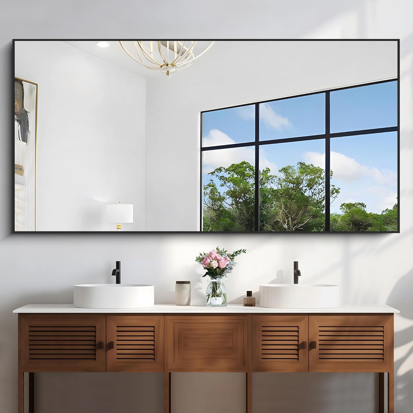 KOCUUY Black Bathroom Mirrors for Wall,72x36 Large Rectangle Mirrors for Bathroom Sink,Oversized Wall Mirror Black Metal Framed Decor for Living Room, Farmhouse, Entryway, Hang Horizontal/Vertical