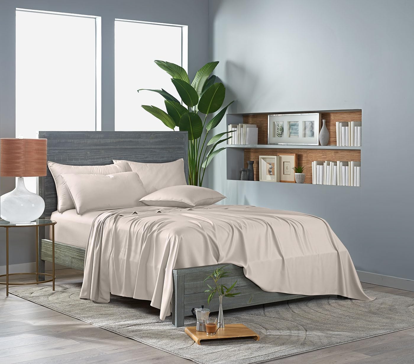 Pure Bamboo Split King Sheets, Genuine 100% Organic Viscose Derived from Bamboo Bed Sheet Set, Soft & Cooling, Double Stitching *Not for Split Top (Split King, Creme)