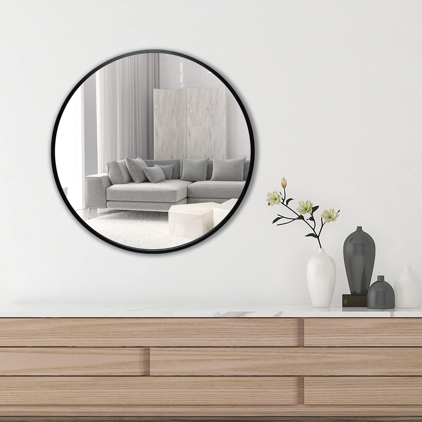FrameWorks 20" Deluxe Contemporary Black Circular Aluminum Mirror