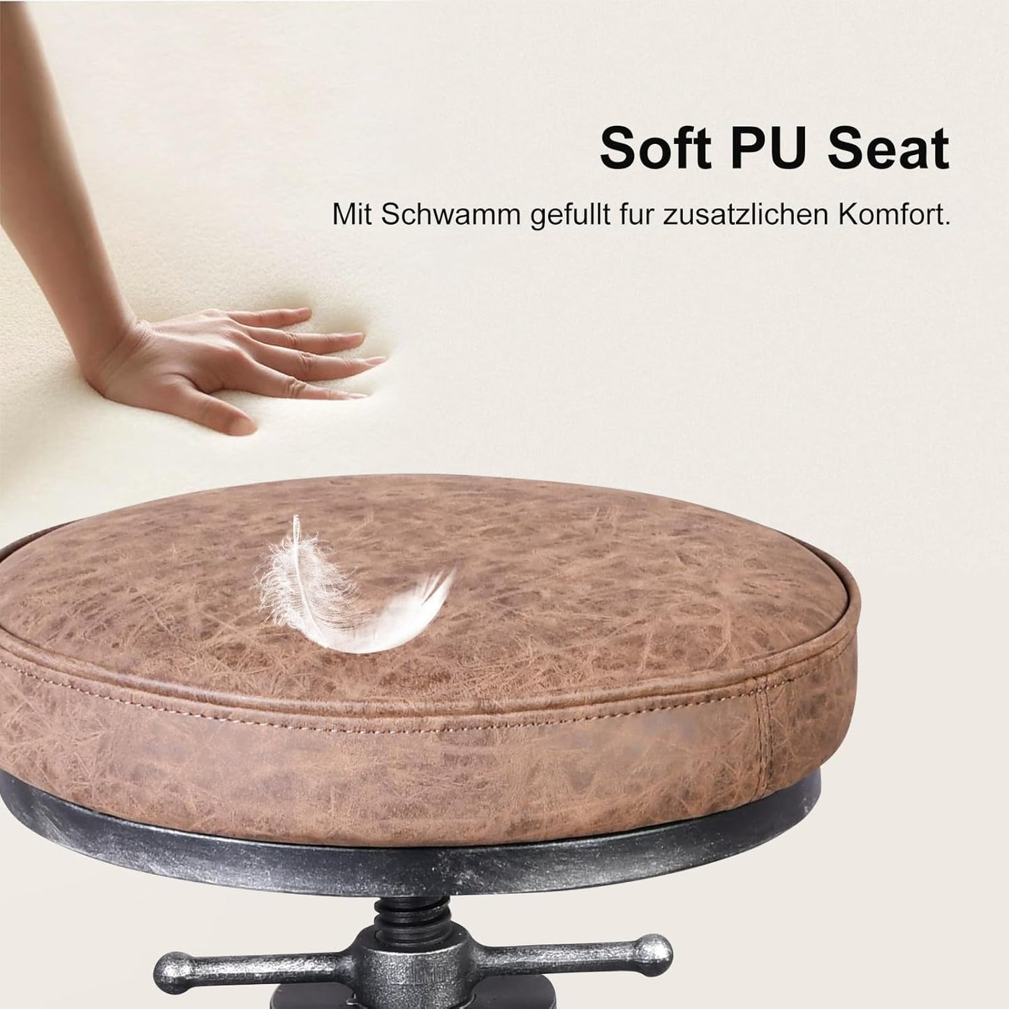 Industrial Bar Stools Swivel Pu Seat Vintage Kitchen Island Counter Stool 23-33inch Height Adjustable Rustic Shop Chair (Set of 2)