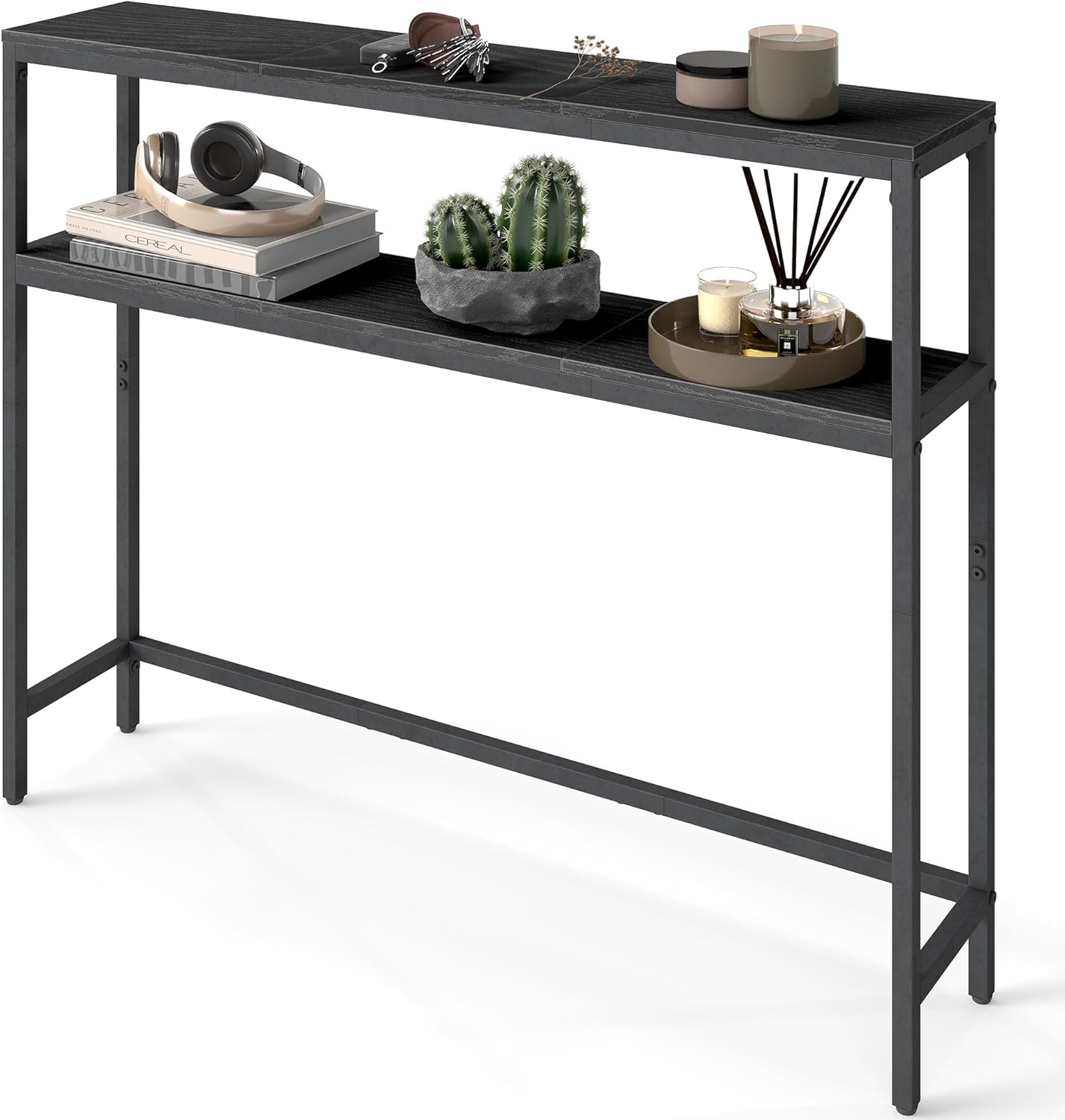 VASAGLE Console Table, 2-Tier Narrow Sofa Table with 2 Shelves, 7.9 x 39.4 x 31.5 Inches, for Living Room, Hallway, Entryway, Charcoal Gray and Ink Black ULNT131B22V1