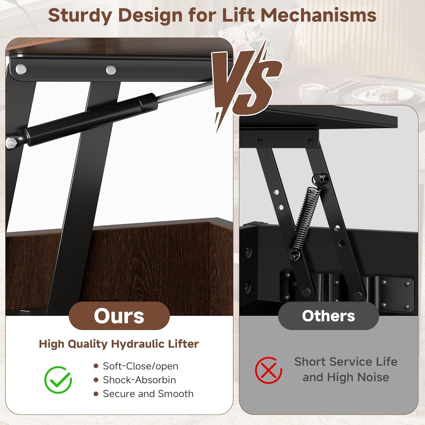 40" Lift Top Coffee Table, 4 in 1 Multi-Function Lift Coffee Table with Storage and Hidden Compartment, Convertible Coffee Tables to Dining Table for Living Room, Walnut