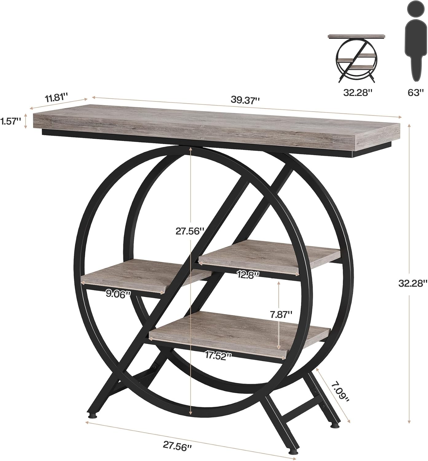 Tribesigns 40-Inch Console Table, 4-Tier Entryway Table with Storage Shelves, Industrial Hallway Sofa Table with Geometric Metal Frame, Accent Table for Living Room, Entryway (Gray)
