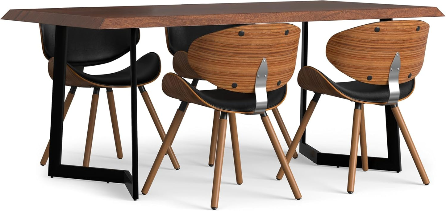 SIMPLIHOME Marana/Watkins 5-Piece Dining Set, 66 inch Wide Solid Mango Wood Table and 6 Upholstered Bentwood Chairs in Black, Mid-Century Modern Style for Dining Room with Curved Back (Set of 5)