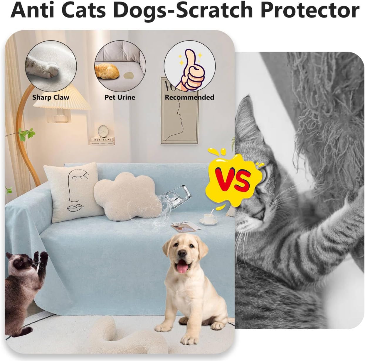 STACYPIK Waterproof Sky Blue Loveseat Couch Cover for Sectional, Couch Cover for Dogs, Anti-Slip Anti-Cat Scratch Furniture Protector for 2 Cushion Couch, Modern Couch Cushion Covers for Pets-71X102IN