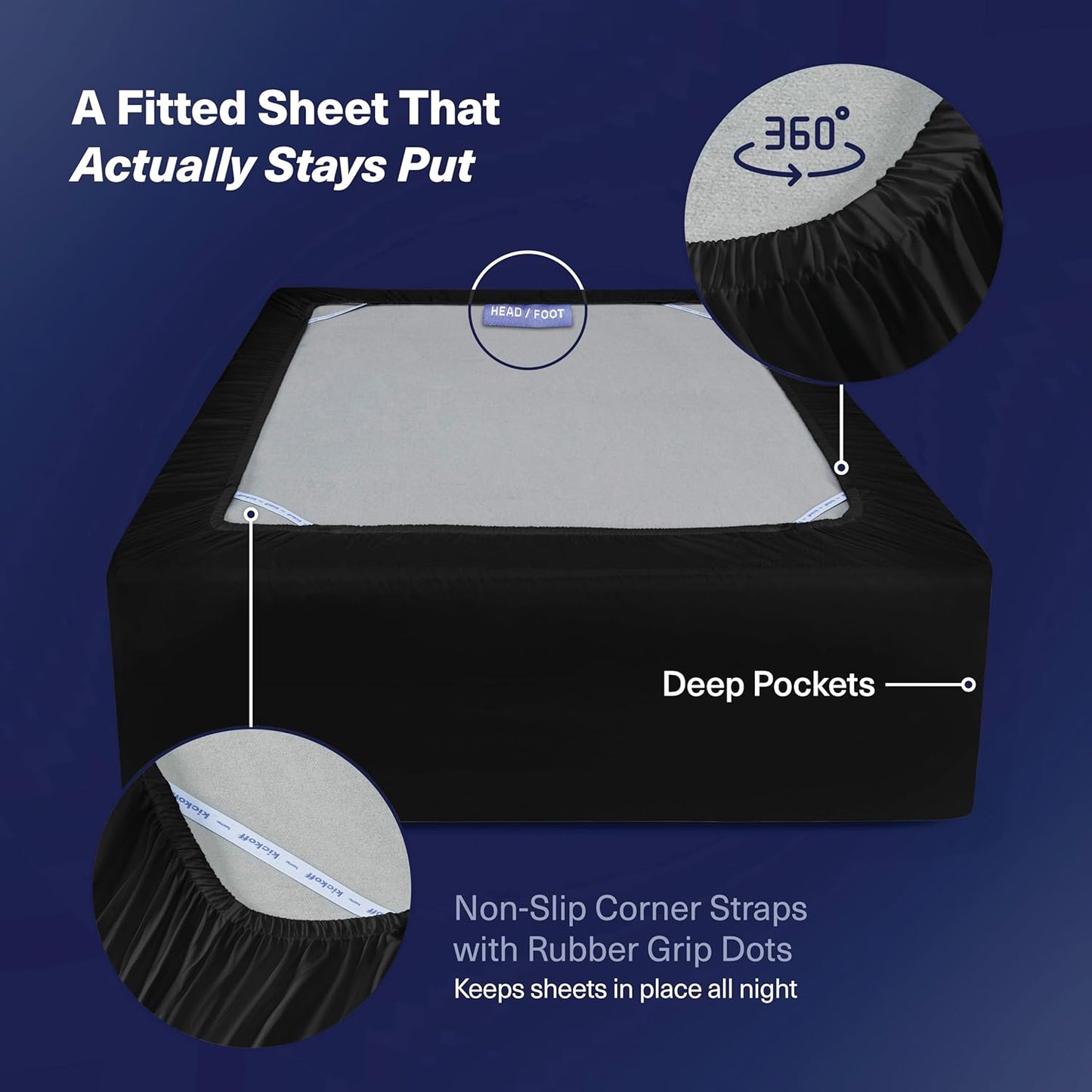 Kickoff Viscose Bamboo Sheets California King Size 4-pc 100% Organic Bamboo Viscose Bed Cooling Sheets Cal King Set Cool Bedding for hot Sleepers Sheet, Flat, Fitted, Pillowcases (Onyx Black, CK)