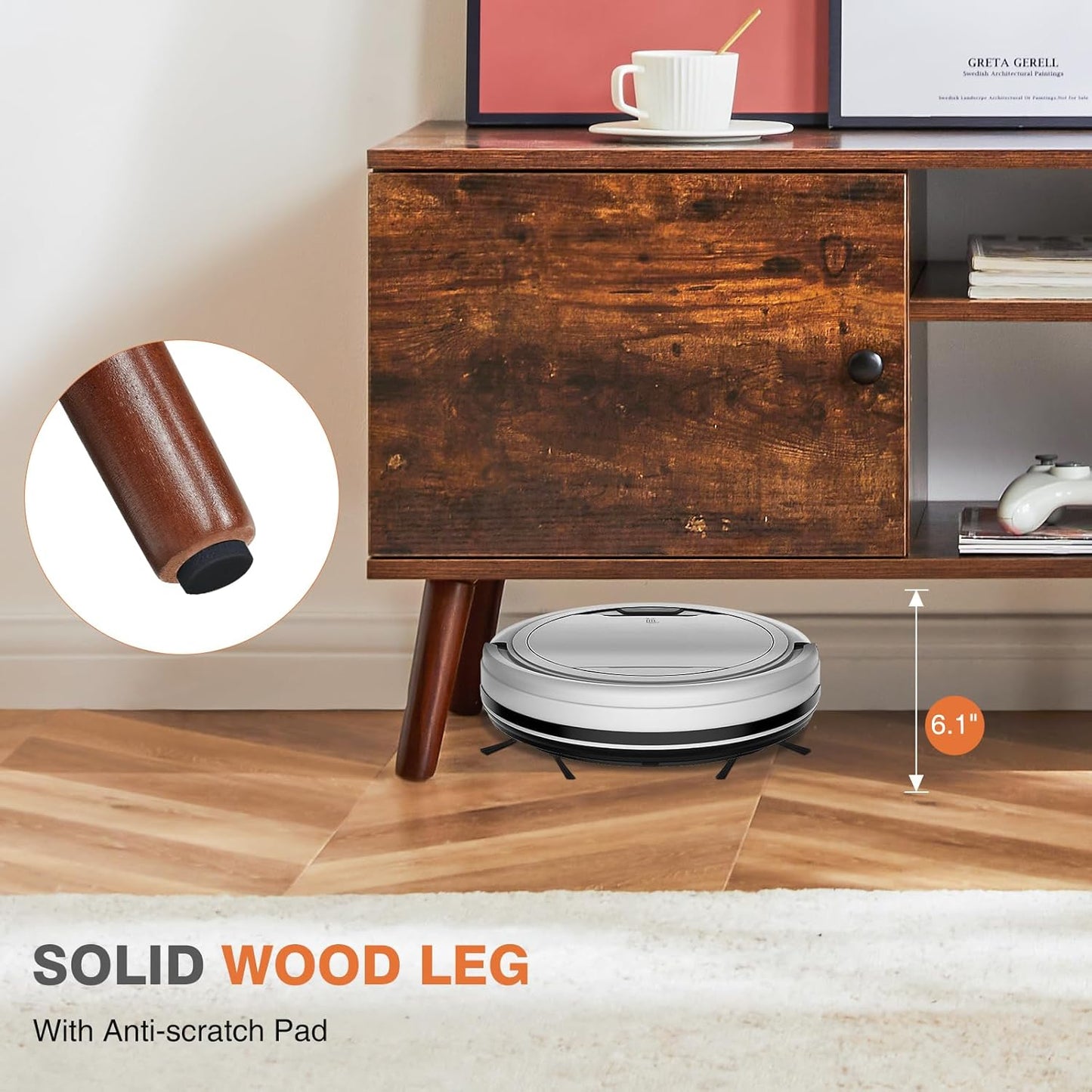 Sweetcrispy TV Stand for 55 60 inch TV, Modern Mid Century Entertainment Center with Storage Cabinet, Media Console Table for Living Room, Soft Hinge, Handle Door, Wooden Office Furniture, Brown