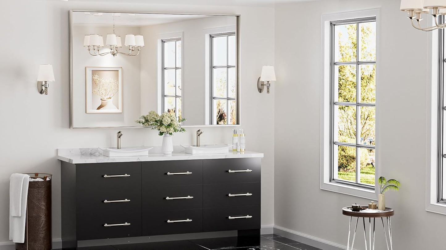 Keonjinn Brushed Nickel Bathroom Mirror 60 x 40 in Rectangle Frame Mirror for Over Sink, Rectangular Metal Framed Vanity Mirror Square Corner Aluminum Alloy Modern Silver Mirror(Horizontal/Vertical)