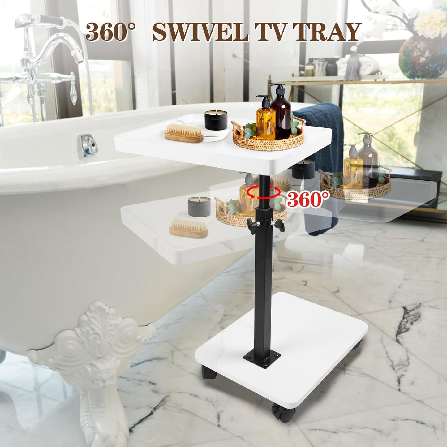 C Table Side Table End Table Adjustable Height，C Shaped End for Couch，Snack Tables,360°Swivel TV Tray Sofa Table， For Small Spaces，Side Tables living room and bedroom for Sofa, Bed,Chair(White)