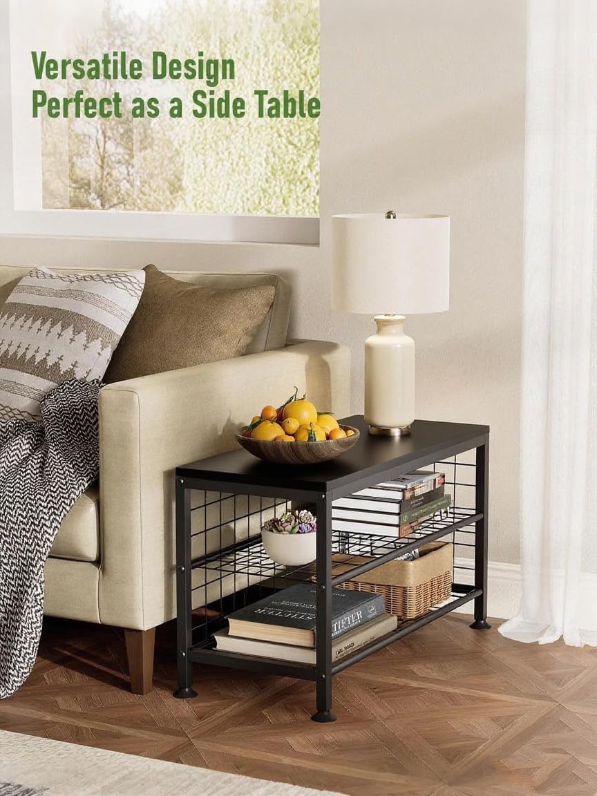 3-Tier Shoe Rack Bench - Entryway Organizer with Shoe Storage, Sturdy Shoe Shelf for Front Door, Small Space Saving Furniture, Black, Holds 286lbs,27.2" x 12.0" x 15.9"