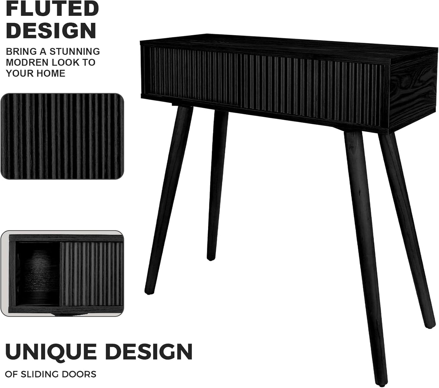 Console Table, Small Console Tables for Entryway, 31" Vanity Desk Fluted Dresser Side Table, Black Entry Table Narrow Console Table Modern Hallway Table Modern Sofa Table for Living Room(Black)
