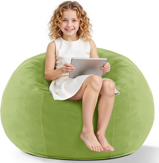 HABUTWAY 2FT Bean Bag Chair, 2' Beanbags Small Bean Bag Chairs with Filling, Teardrop Bean Bag Chair Luxurious Velvet Ultra Soft Fur with Removable Cover (Lime)