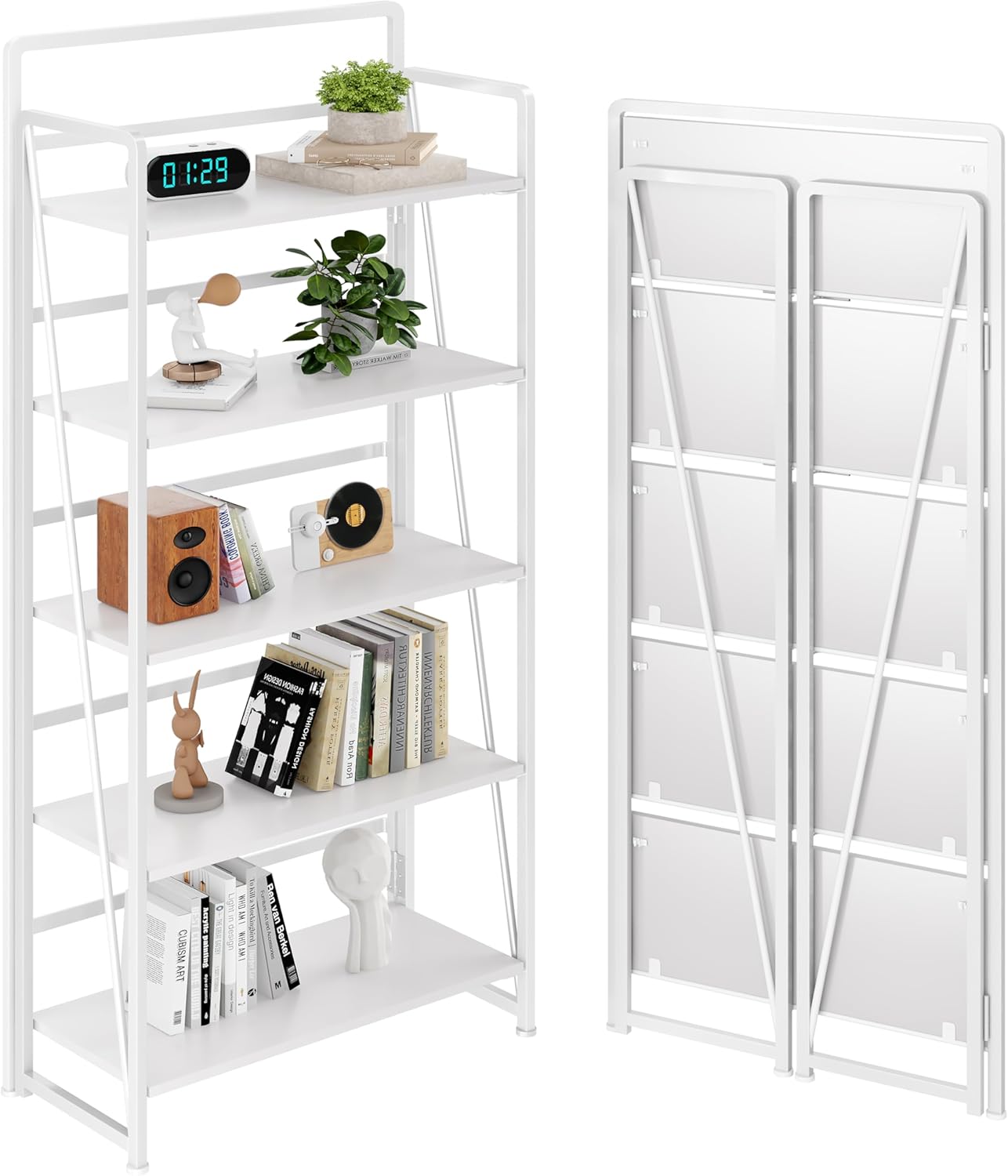 BHG No Assembly Folding Bookshelf for Living Room,Collapsible Book Shelf for Home Office, Portable Bookcase Storage Organizer Rack Shelves