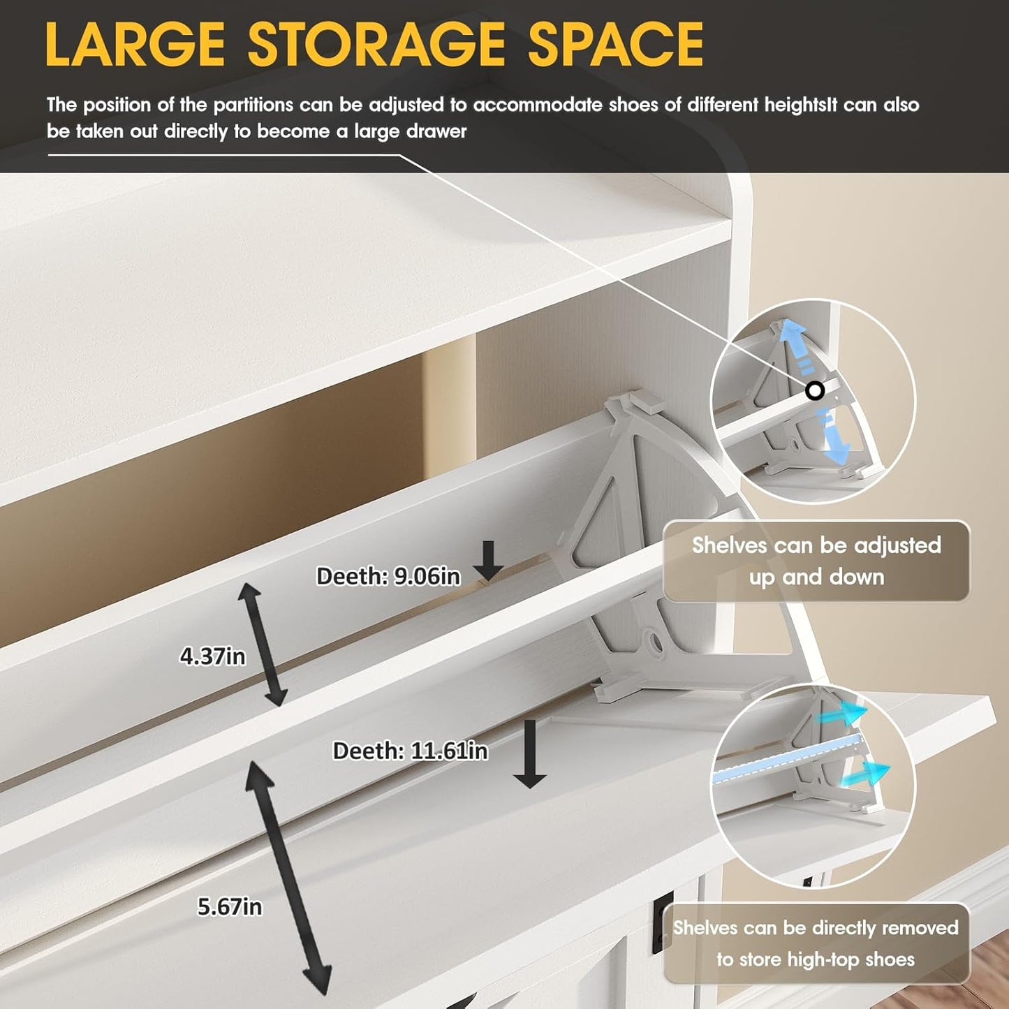 Maupvit Shoe Storage Cabinet with 2 Flip Drawers, Freestanding Organizer with Metal Legs for Entryway, Narrow Shoe Rack Cabinet, Black White