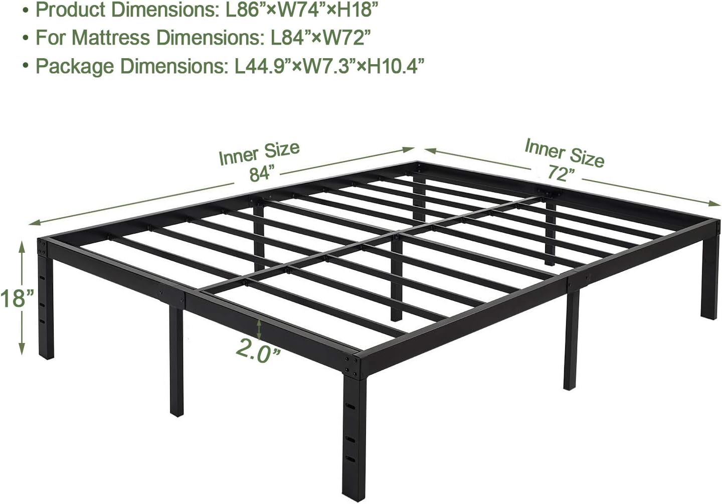 45MinST 18 Inch Platform Bed Frame/Easy Assembly Mattress Foundation / 3000lbs Heavy Duty Steel Slat/Noise Free/No Box Spring Needed,Cal King