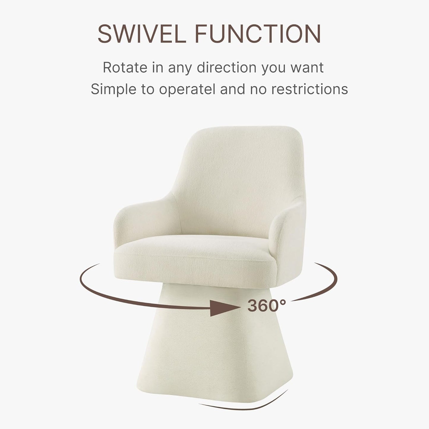 Swivel Dining Chair Set of 1, Mid Century Modern Chair Fabric Upholstered Armchair with Armrest & Ergonomic Backrest for Dining Room, Kitchen, Bedroom, Living Room, Beige