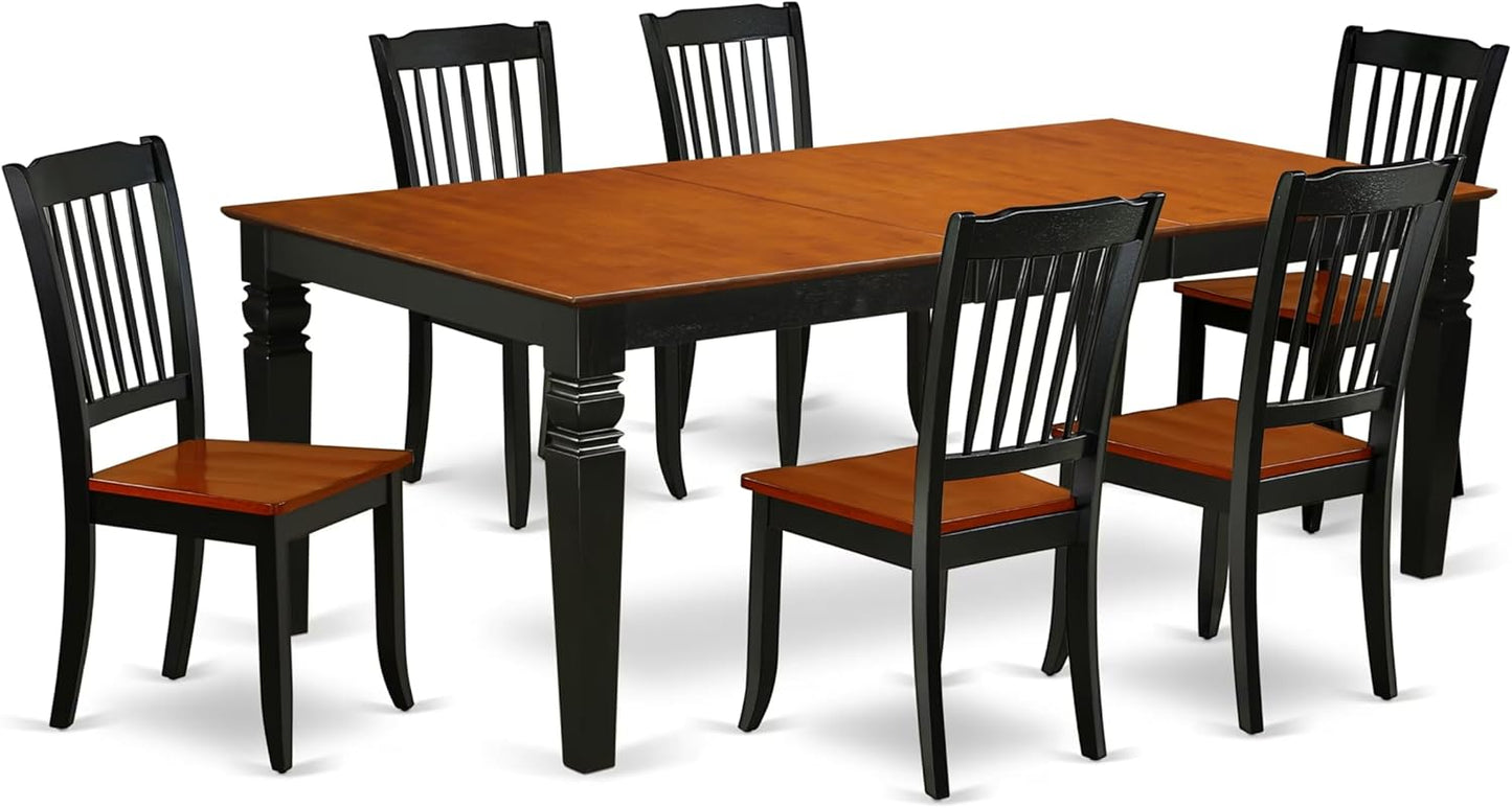 East West Furniture LGDA7-BCH-W 7 Piece Dining Room Furniture Set Consist of a Rectangle Wooden Table with Butterfly Leaf and 6 Kitchen Dining Chairs, 42x84 Inch, Black & Cherry