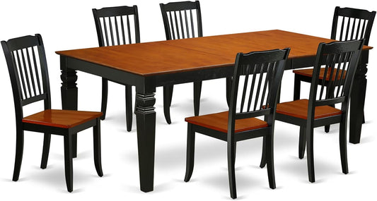 East West Furniture LGDA7-BCH-W 7 Piece Dining Room Furniture Set Consist of a Rectangle Wooden Table with Butterfly Leaf and 6 Kitchen Dining Chairs, 42x84 Inch, Black & Cherry