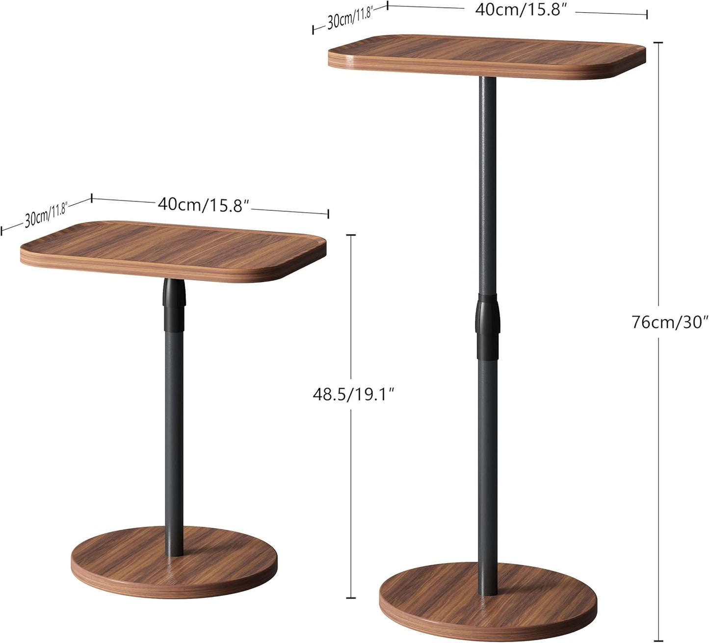 Adjustable End Table, Small Tray Side Table, Drink Table for Small Spaces, Pedestal Nightstand for Living Room, Bedroom, Sofa Couch, Rustic Brown ET-009BR