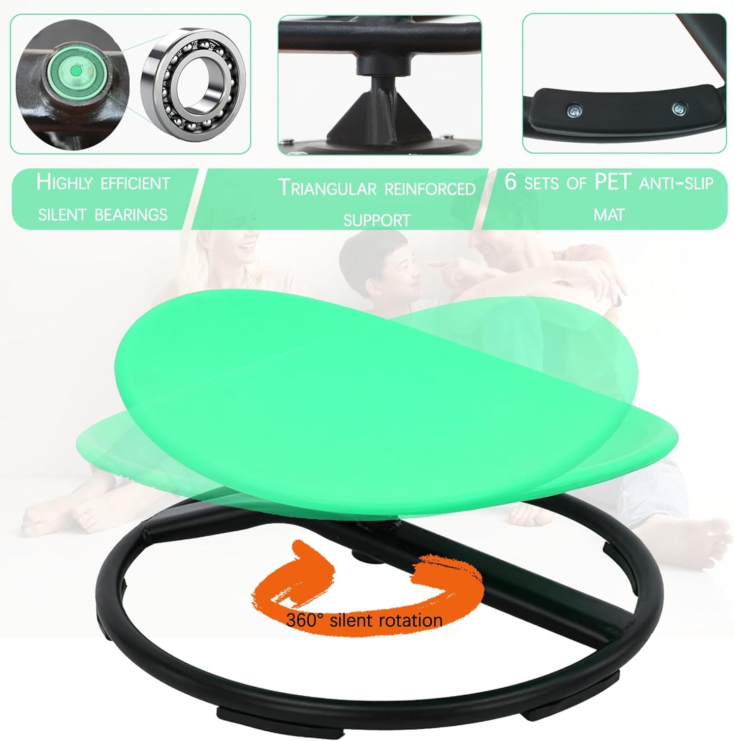 Spinning Chair for Autistic Kids (3-18 Years), Sensory Swivel Chair for Teens with ADHD/Autism – 21×19 Inch 220LBS Weight Capacity Seat – Sit and Spin Calming Toy for Body Balance(Green)