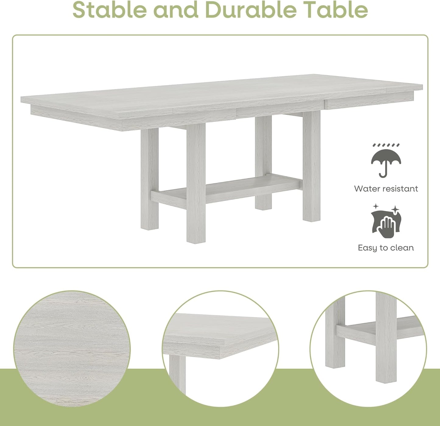 Solid Wood Extendable Farmhouse Dining Table for 4-6, Space-Saving Design for Home Kitchen and Dinner, Grey