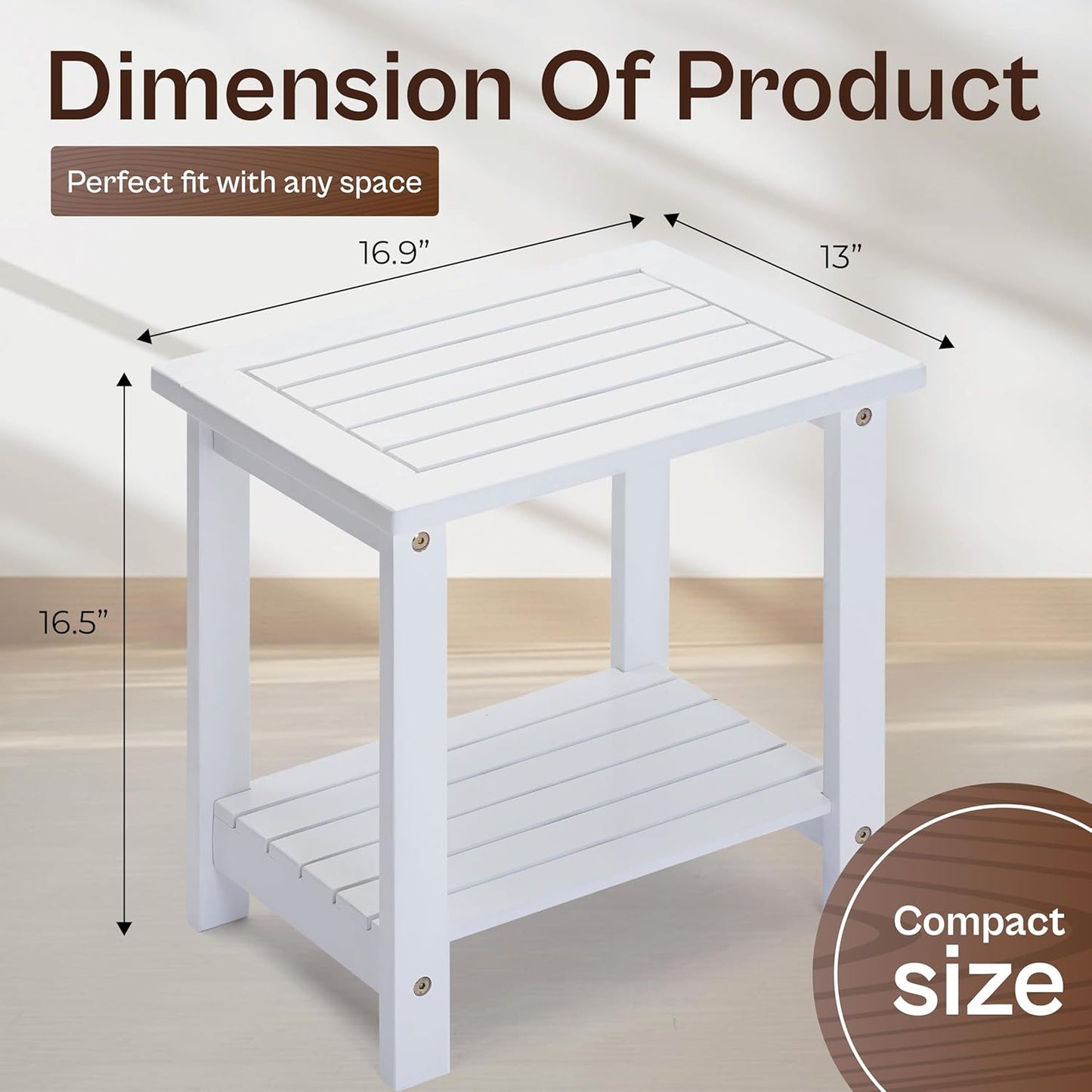Adirondack Side Table – Weather-Resistant Rectangular End Table for Patio, Garden, Lawn, or Living Room | Indoor & Outdoor Wood Side Table, Rustic Style (White)