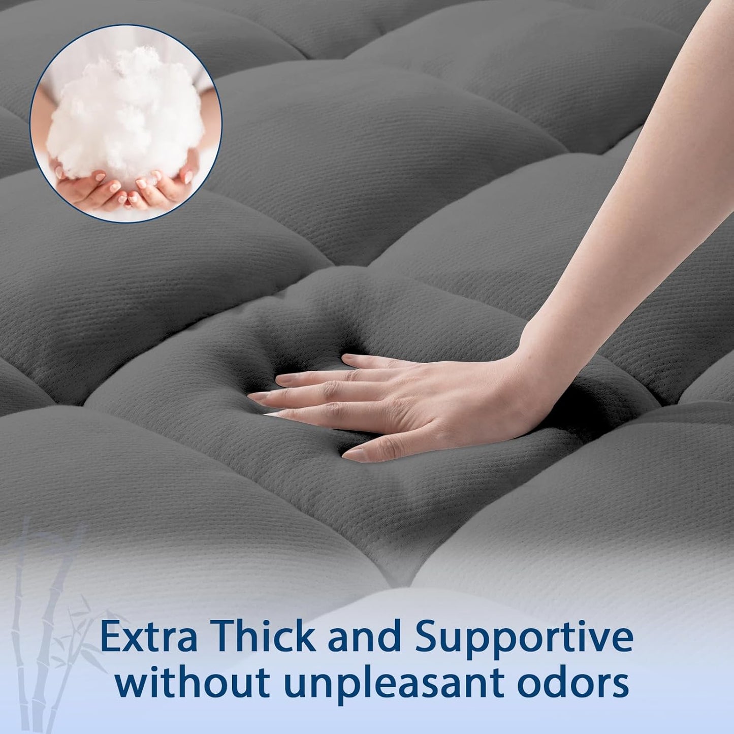 ELEMUSE King Grey Cooling Bamboo Viscose Mattress Topper for Back Pain, Extra Thick Mattress Pad Cover, Plush Soft Pillowtop with Elastic Deep Pocket, Overfilled Down Alternative Filling