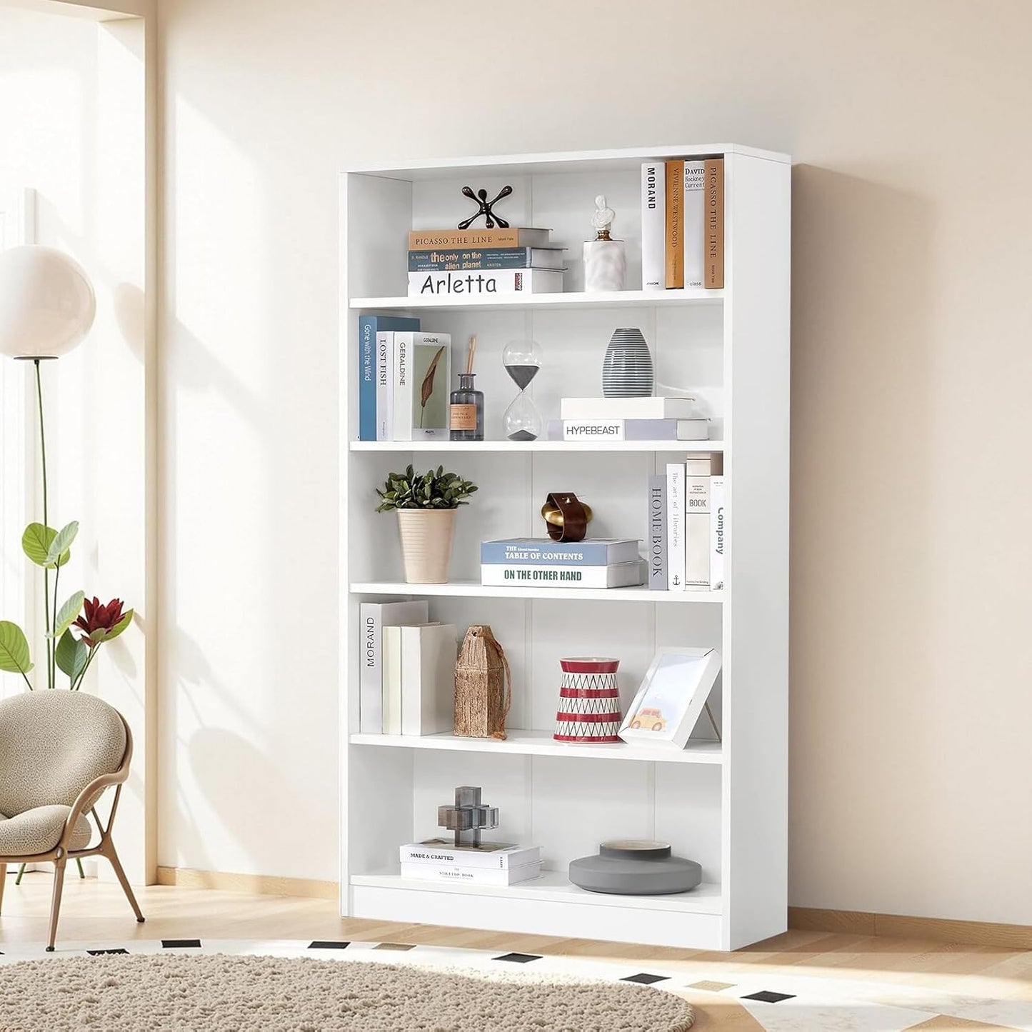 NicBex 59.8“ Heavy Dute Wood Bookcase with Adjustable Shelves, Modern Manga Bookshelf for Living Room, Office, Small Spaces, Manga and Book Shelves Storage, Tip-Over Resistant, 33" Wide White