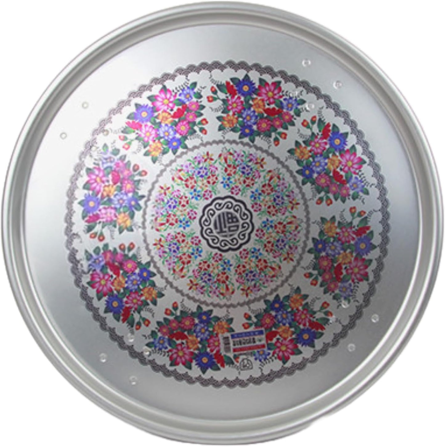 Korean Traditional Folding Snack Table – Retro Aluminum “Yang-eun Bapsang” with Flower Pattern (42.5cm)