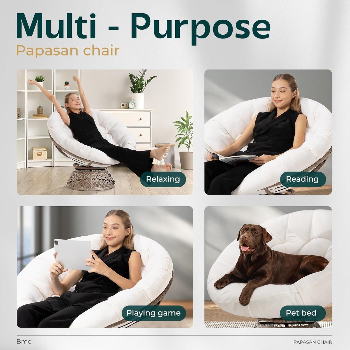 Bme 40" Ergonomic Wicker Papasan Chair