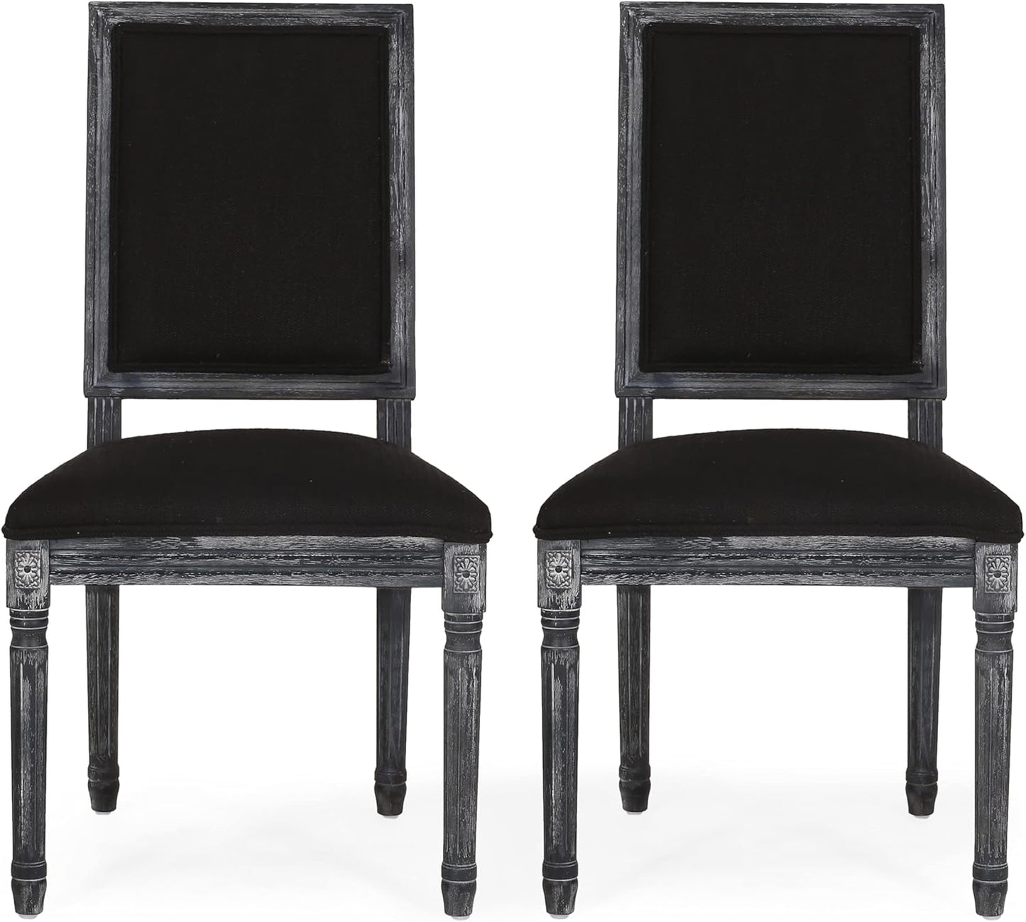 Christopher Knight Home Regina French Country Dining Chairs Set of 2, Wooden Dining Room Chair, High Back Kitchen Side Chair, Fabric Upholstered Armless Extra Seat, Black and Gray