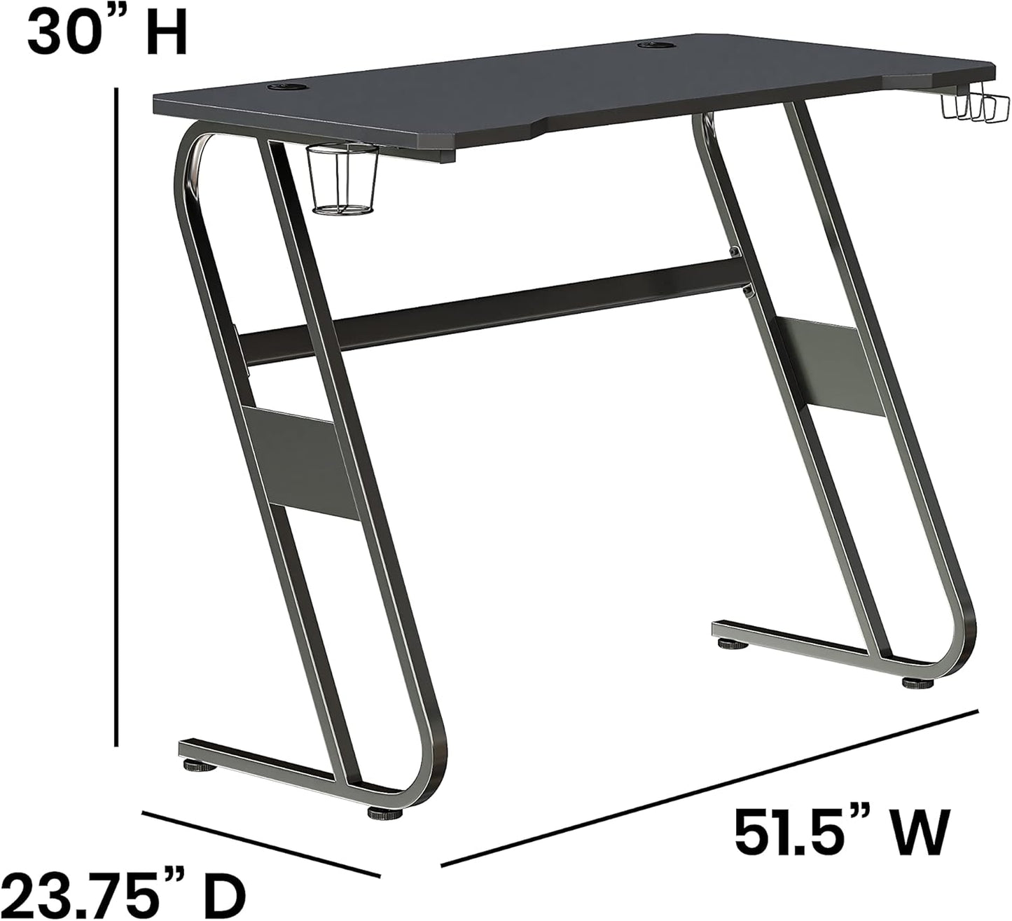 Flash Furniture Fisher Gaming Desk - Black Ergonomic Computer Desk - 51.5" Gamers Table with Cup Holder and Headphone Hook