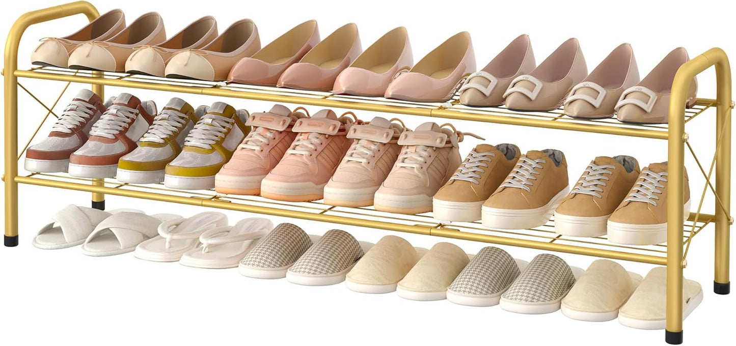 Hoctieon 2 Tier Shoe Rack for Closet, Durable Mesh Style Shoe Rack, Entryway Shoe Shelf, Shoe Storage Organizer for Hallway, Bedroom, Living Room, Wardrobe, Gold