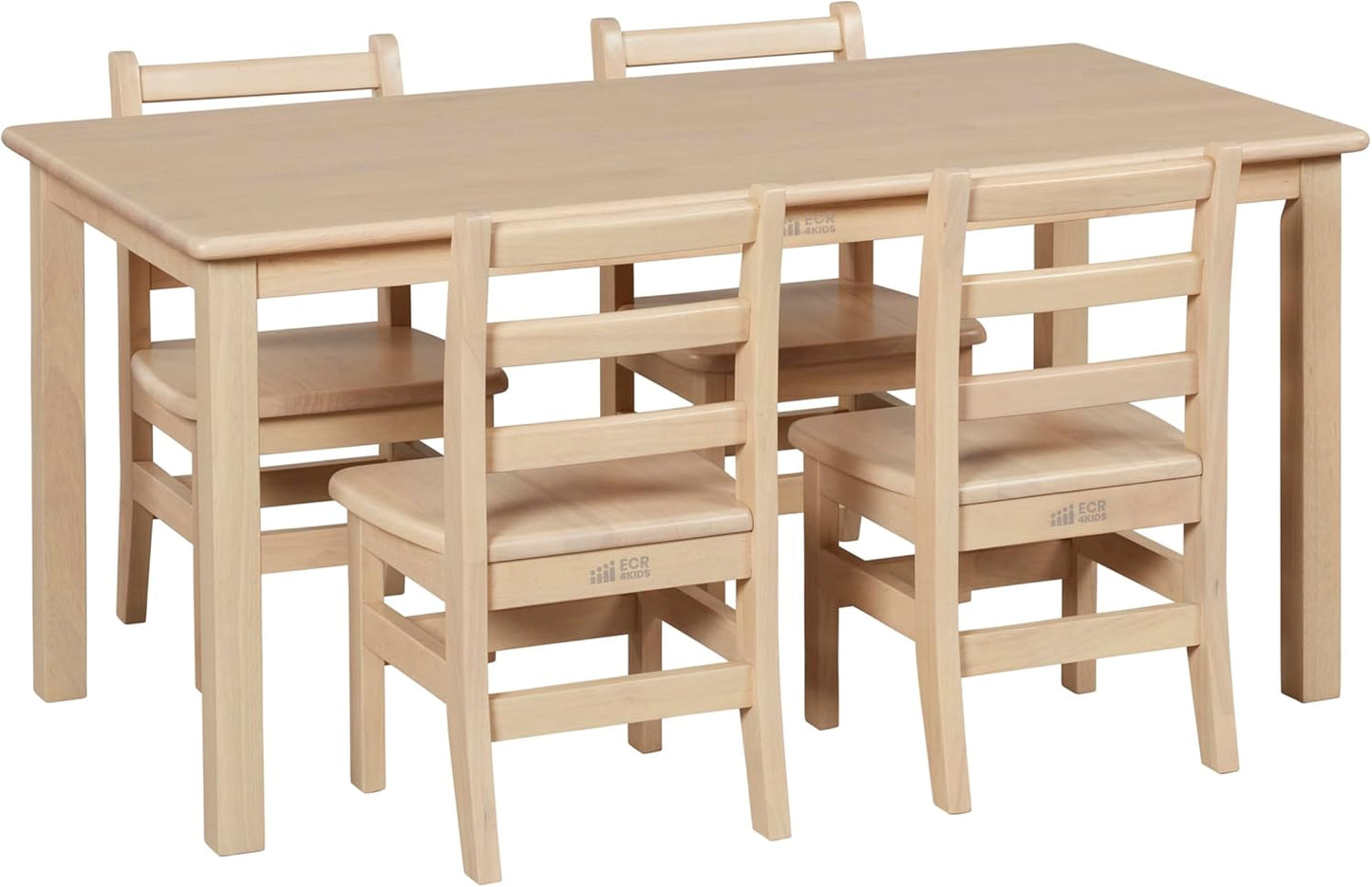 ECR4Kids 24in x 48in Rectangular Hardwood Table and Chair Set, 12in Seat Height, Kids Furniture, Antique White
