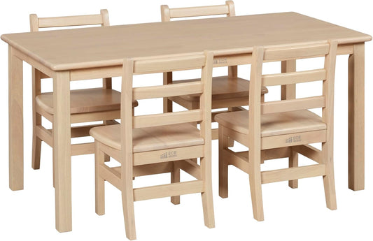 ECR4Kids 24in x 48in Rectangular Hardwood Table and Chair Set, 12in Seat Height, Kids Furniture, Antique White
