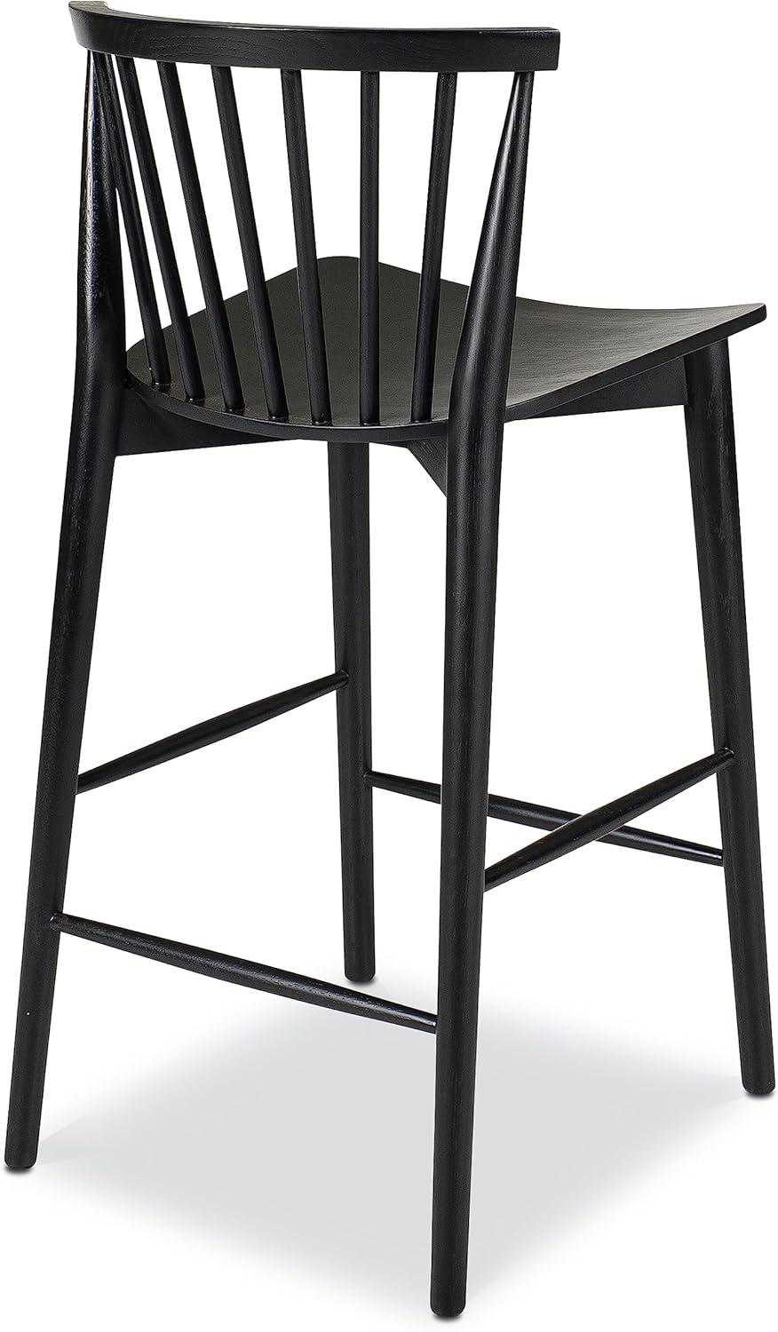 POLY & BARK Ligna Counter Stool Black – Mid-Century Inspired Stool with Sculpted Spindle Back – Solid American Oak Frame and Engineered Wood Veneered Seat – Fully Assembled and Ready to Use