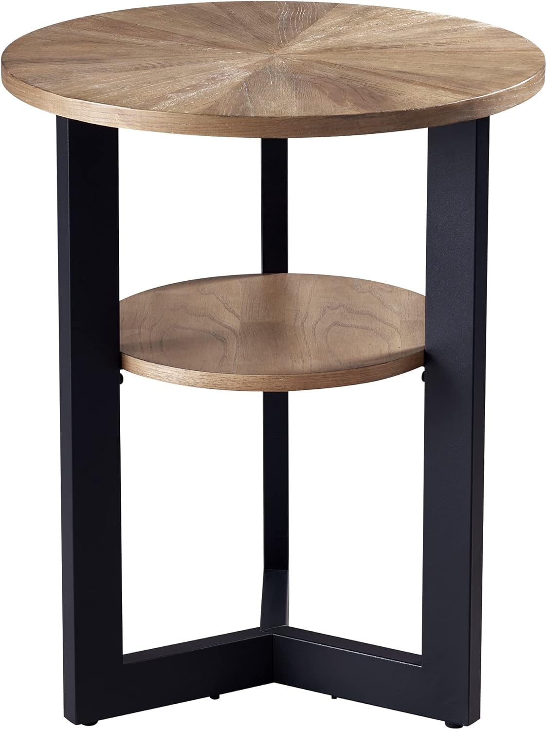 MODERION Round End Table with Storage - Solid Wood & Metal Frame - Corner & Beside Table - Easy Assembly - Living Room, Office & Entryway - Rustic Natural Finish