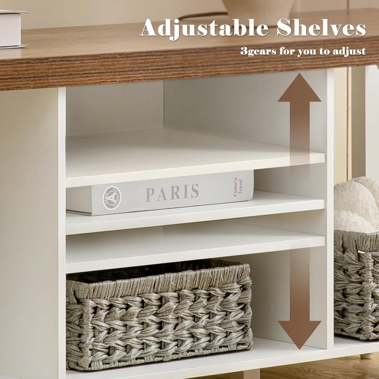 GAZHOME TV Stand for TV up to 55 Inches, TV Cabinet with Open Storage, TV Console Unit with Shelving for Living Room, Entertainment Room, White