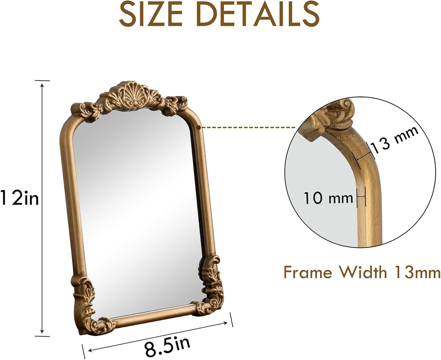 Vintage Vanity Mirror Small Gold Makeup Desk Mirror with Stand Antique Traditional Arched Table Mirror 8.5x12 for Countertop Tabletop Living Room Bedroom Bathroom