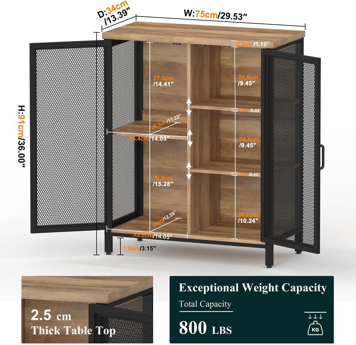 BON AUGURE Coffee Bar Cabinet with Storage for Home Kitchen, Rustic Liquor Cabinet for Entryway, Small Industrial Buffet Sideboard Cabinets for Dining Room (Vintage Oak)