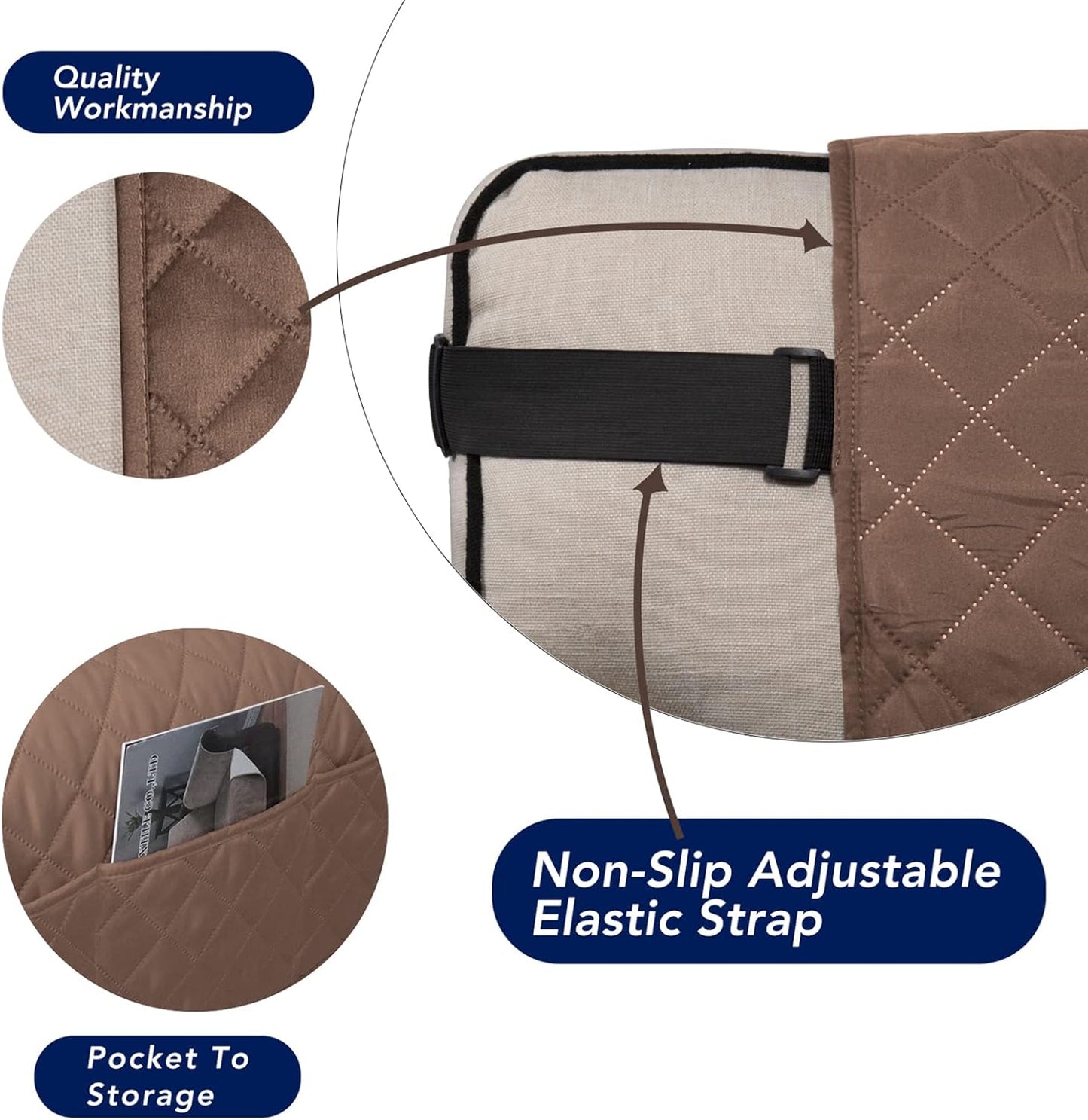 PureFit Reversible Sofa Couch Cover Water Resistant Couch Covers for 3 Cushion, Washable Furniture Cover with Non-Slip Foam and Adjustable Strap for Dogs, Pets (Oversized Sofa, Brown/Beige)