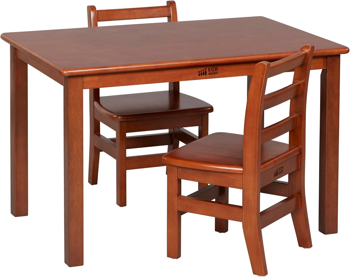 ECR4Kids 24in x 36in Rectangular Hardwood Table and Chair Set, 12in Seat Height, Kids Furniture, Dark Walnut