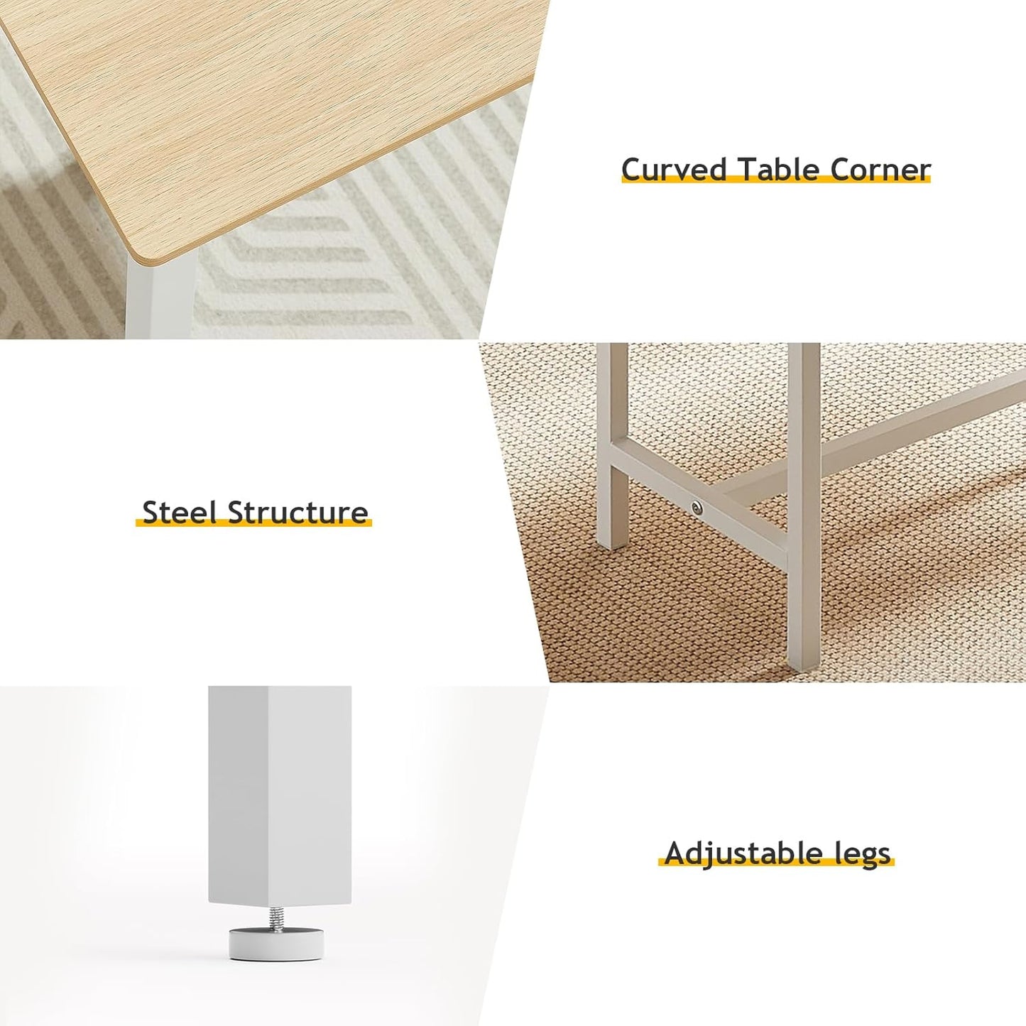 Rovibek 43" Dining Table Benches Set for 4, Modern Space Saving Kitchen Table Chairs & Adjustable Feet Breakfast Table 2 Benches, Wooden Industrial Style Farmhouse, White