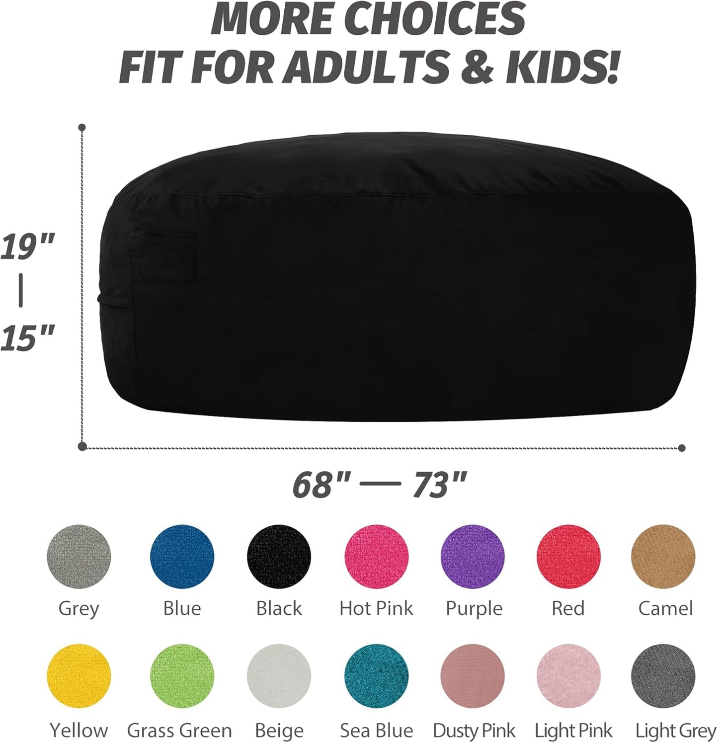 7FT Bean Bag Chair with Ultra Soft Velvet Cover Bean Bag Sofa with Memory Foam Bean Bag Chairs with Large Size Lazy Sofa for Dorm Office Living Room Bedroom Black 7'