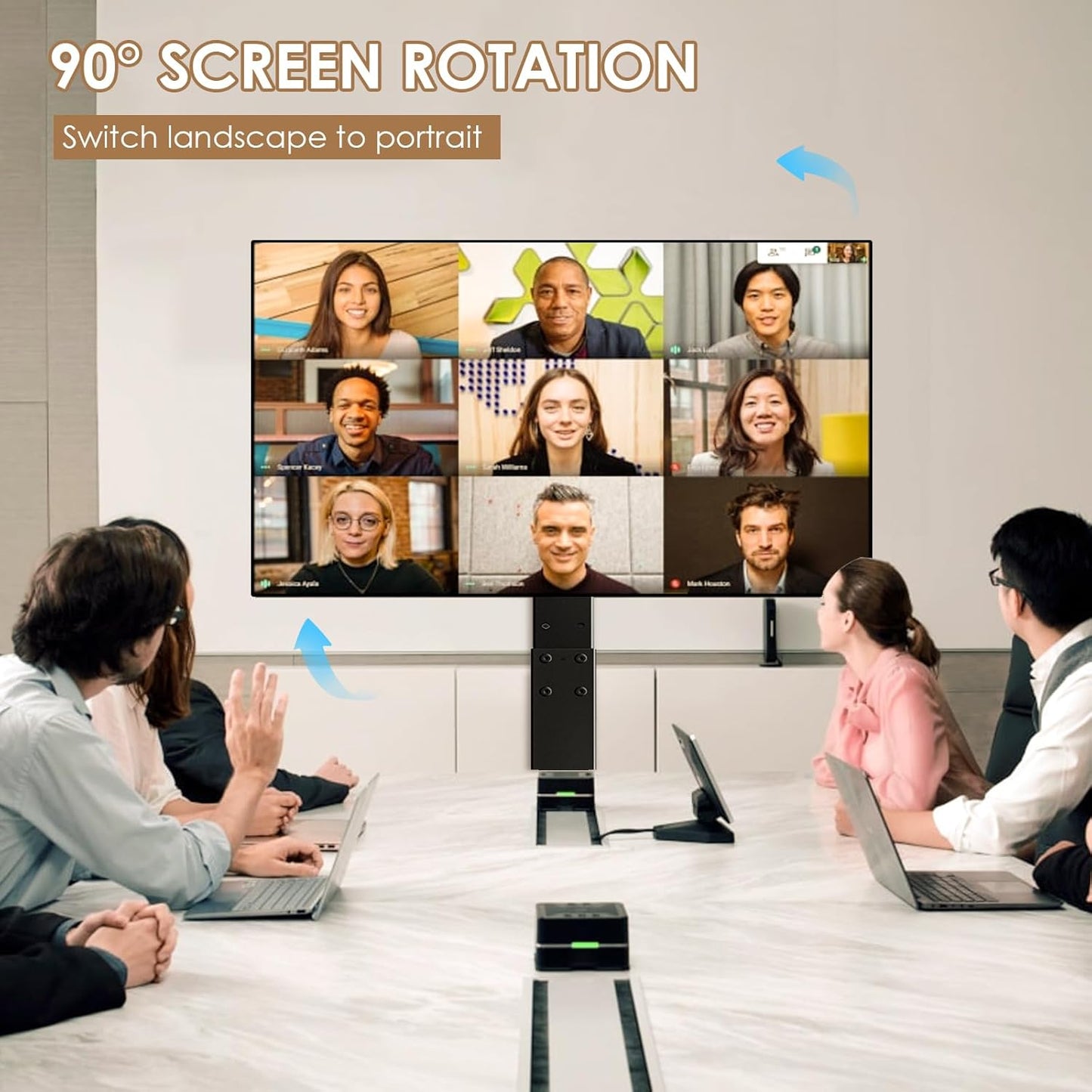 Rolling TV Stand with Power Outlet, Swivel Mobile Portable TV Cart for 32-75 Inch TVs up to 110 lbs, Landscape to Portrait, Height Adjustable Outdoor TV Stand with Wheels, Max VESA 600x400mm